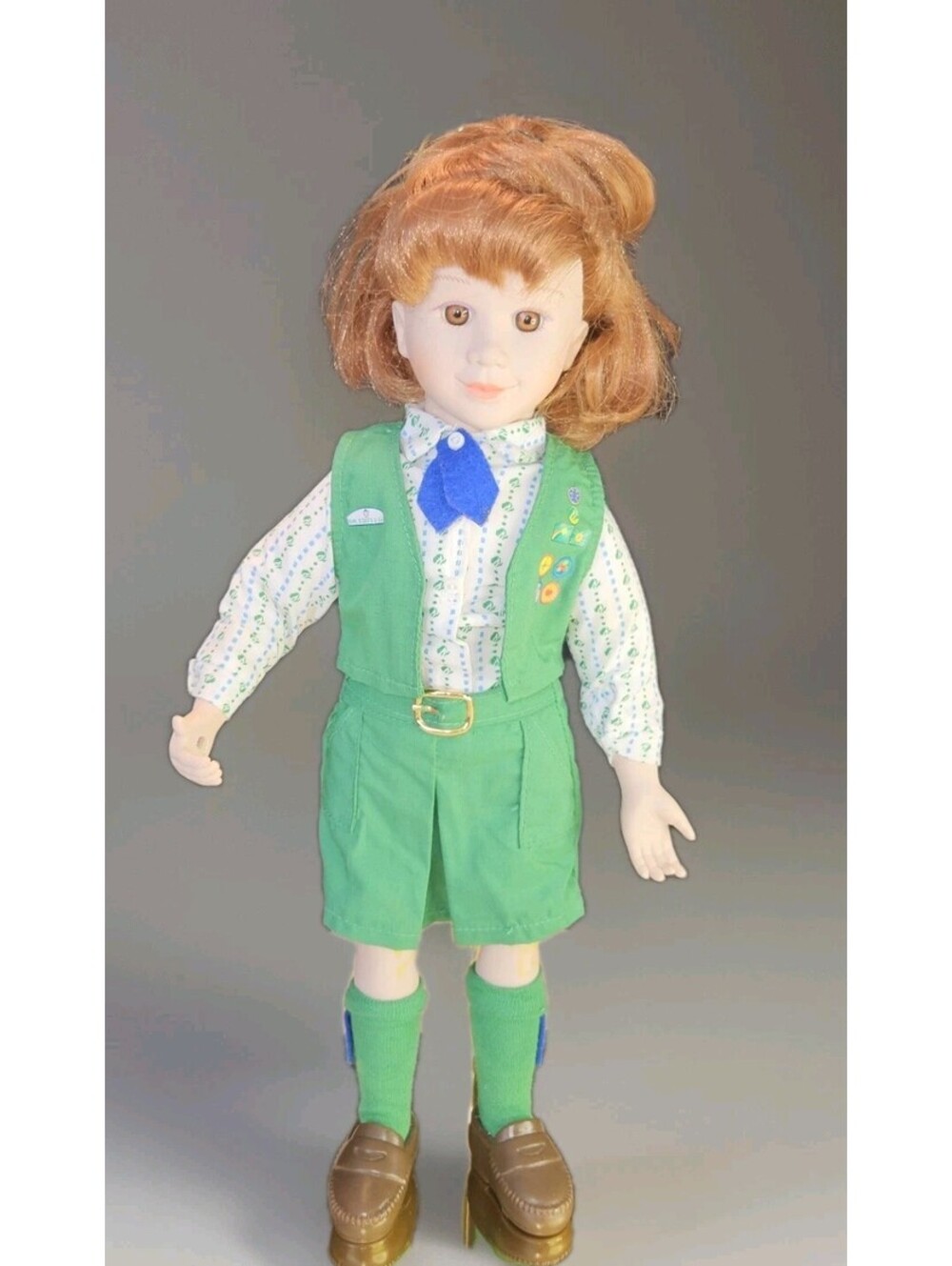 Vintage Girl Scouts USA Doll Brownie Uniform Green Vest Badge Outfit 18”